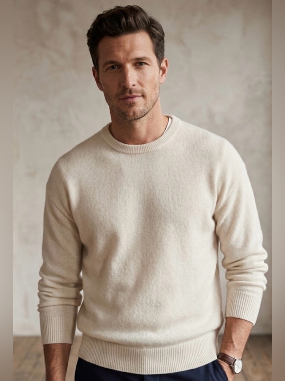 Club Monaco Men's Crewneck cashmere Sweater in Cream